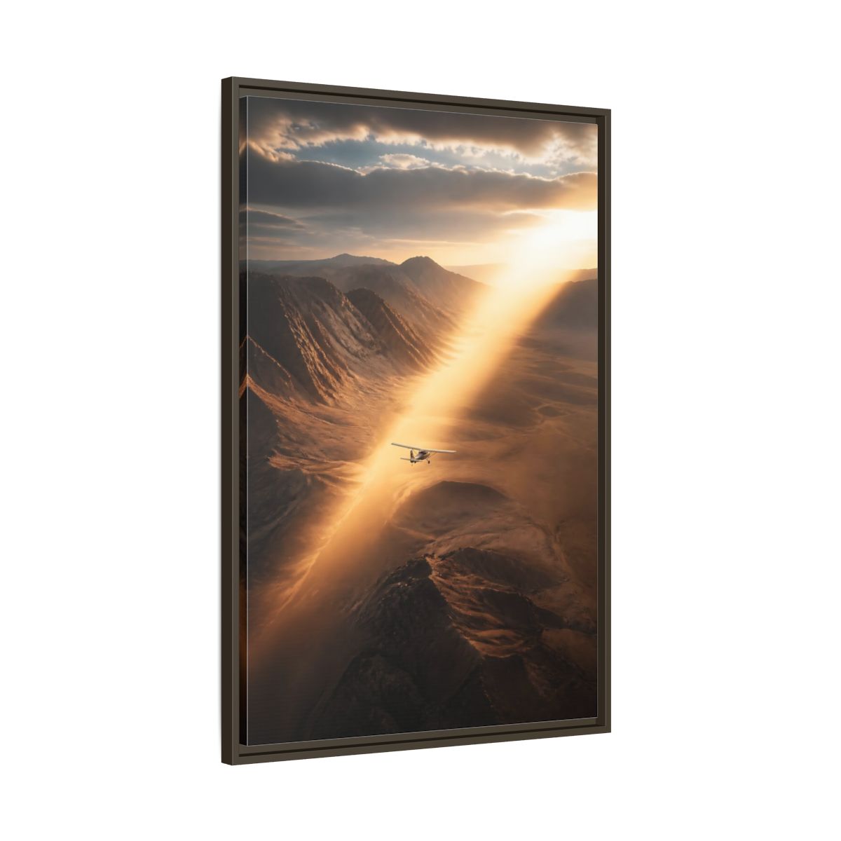 Nature Airplane Golden Desert Framed Canvas Wall Art - Living Room Decor, Above Sofa shown as canvas wall art