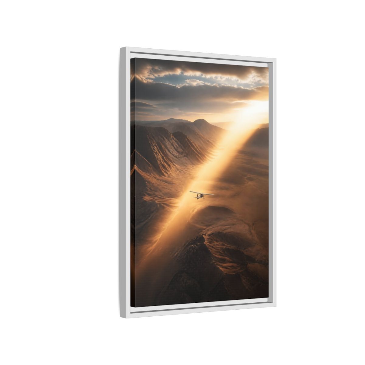 Nature Airplane Golden Desert Framed Canvas Wall Art - Living Room Decor, Above Sofa shown as canvas wall art