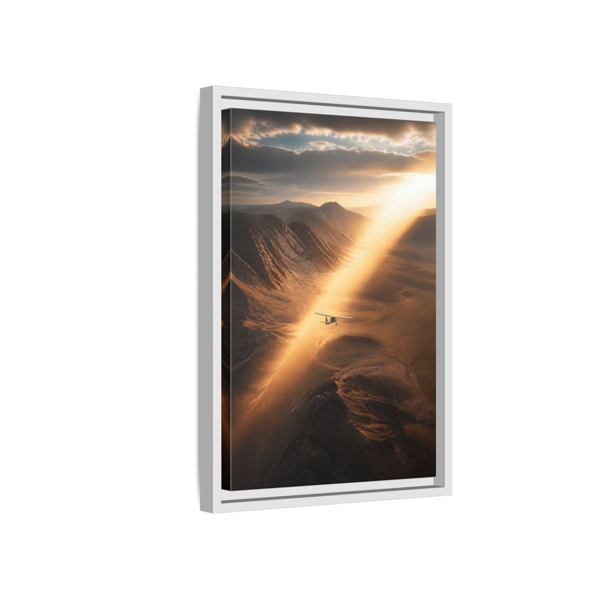 Nature Airplane Golden Desert Framed Canvas Wall Art - Living Room Decor, Above Sofa shown as canvas wall art