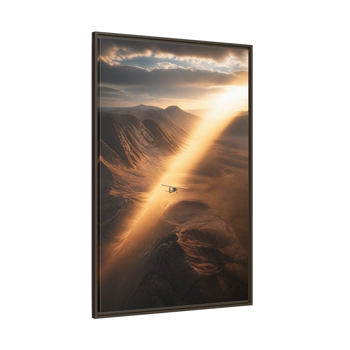 Nature Airplane Golden Desert Framed Canvas Wall Art - Living Room Decor, Above Sofa shown as canvas wall art