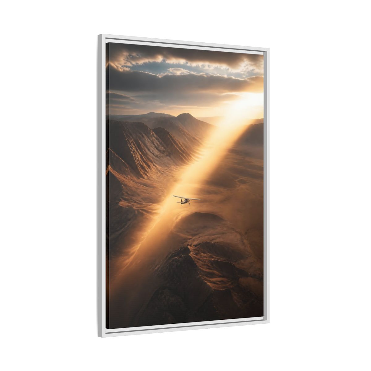 Nature Airplane Golden Desert Framed Canvas Wall Art - Living Room Decor, Above Sofa shown as canvas wall art
