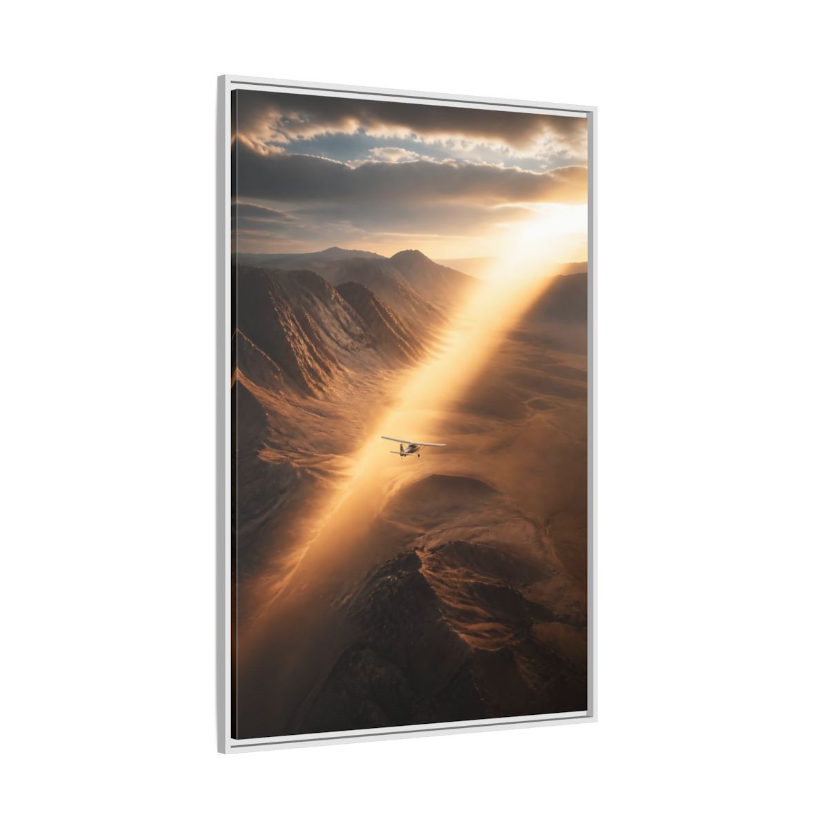 Nature Airplane Golden Desert Framed Canvas Wall Art - Living Room Decor, Above Sofa shown as canvas wall art
