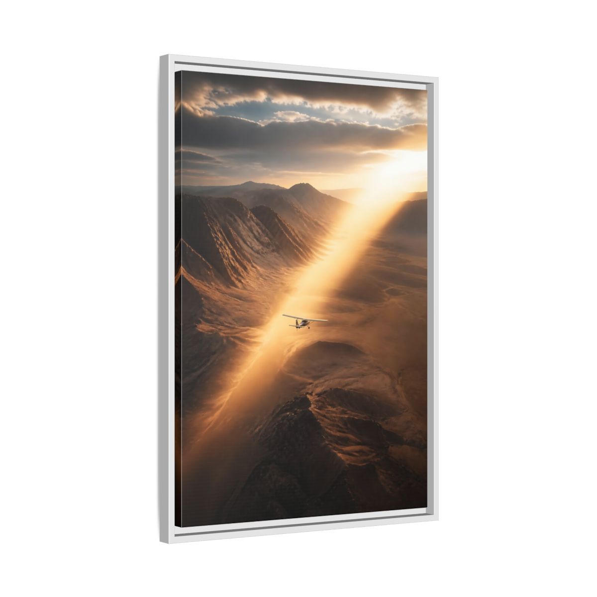 Nature Airplane Golden Desert Framed Canvas Wall Art - Living Room Decor, Above Sofa shown as canvas wall art