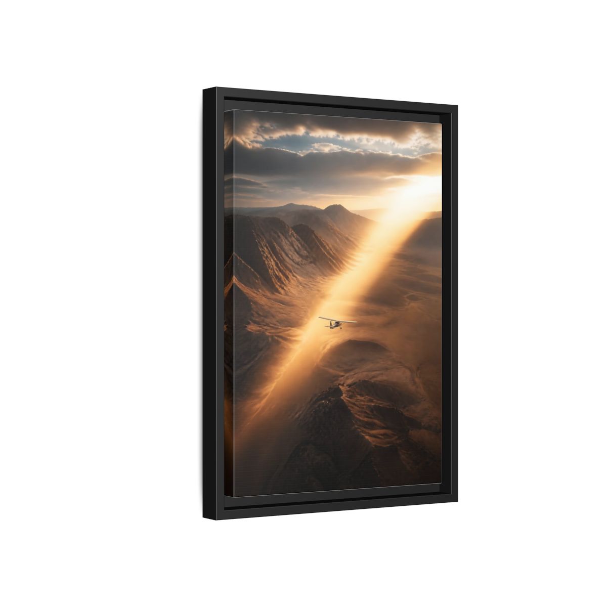 Nature Airplane Golden Desert Framed Canvas Wall Art - Living Room Decor, Above Sofa shown as canvas wall art