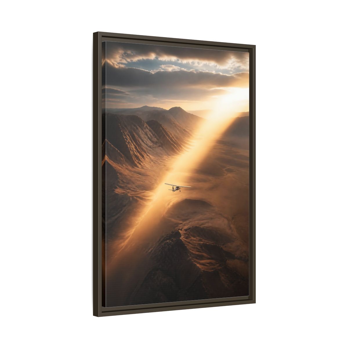 Nature Airplane Golden Desert Framed Canvas Wall Art - Living Room Decor, Above Sofa shown as canvas wall art