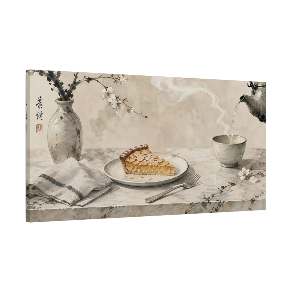 Main Mockup. Nature Almond Tart Brown Cream shown as canvas print