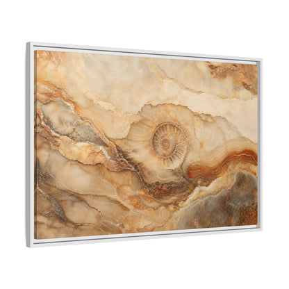 Side Mockup 9. Nature Ammonite Fossil Brown And Beige shown as stretched canvas wall art
