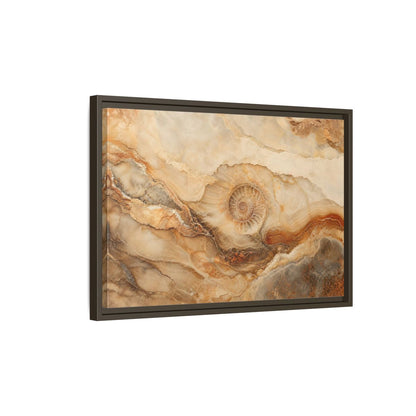 Side Mockup 2. Nature Ammonite Fossil Brown And Beige shown as stretched canvas wall art