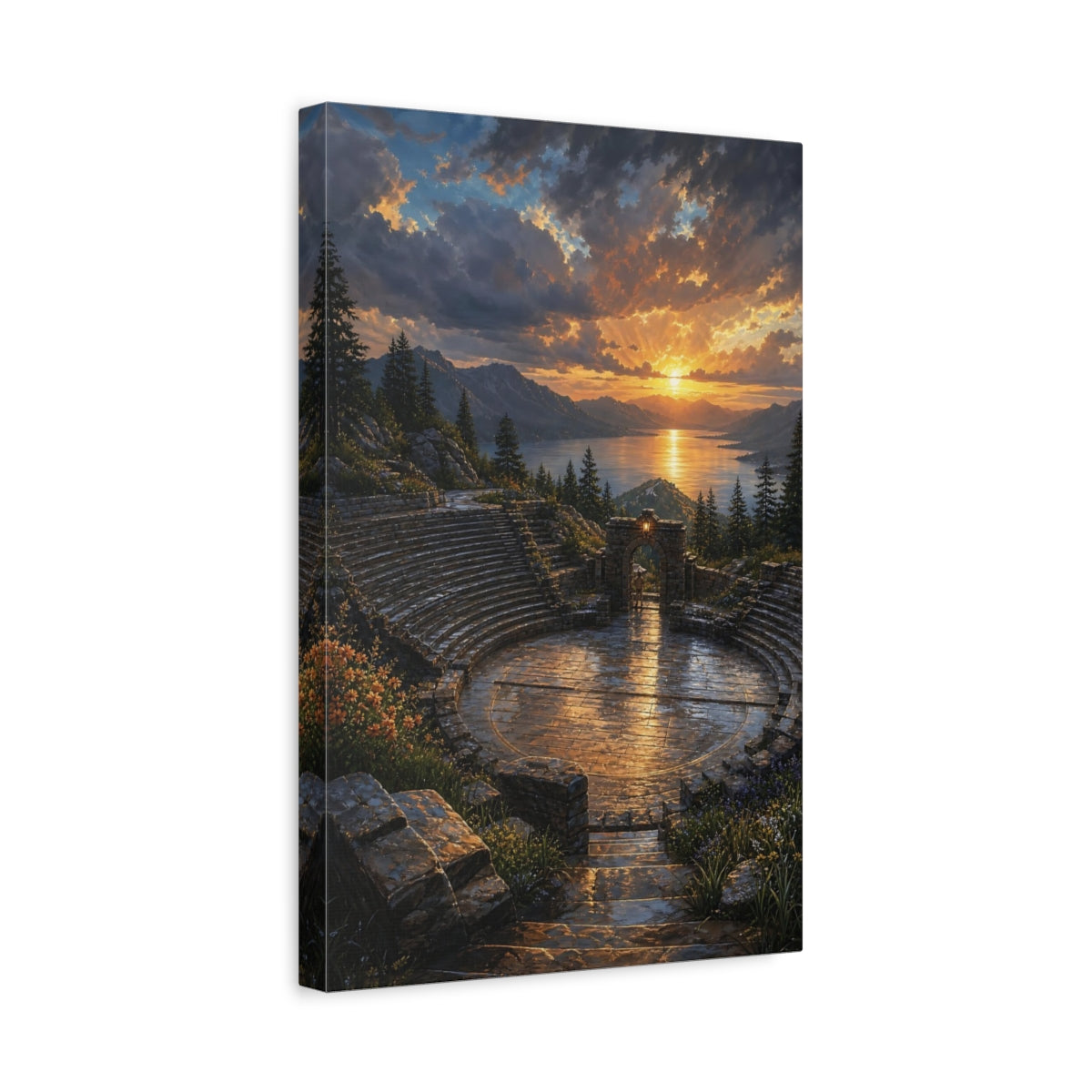 Side Mockup 4. Nature Ancient Amphitheater Golden Sunset Amphitheater shown as stretched canvas wall art