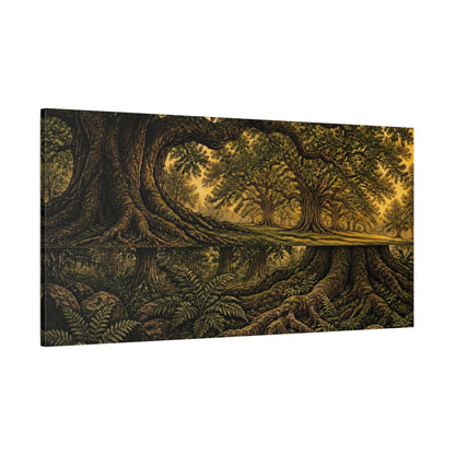 Side Mockup 2. Nature Ancient Oak Grove shown as canvas print