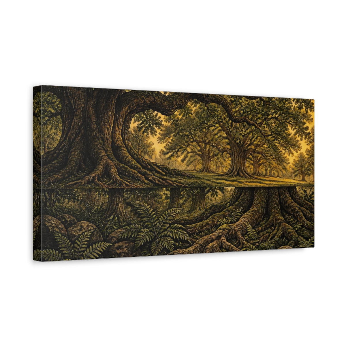 Side Mockup 3. Nature Ancient Oak Grove shown as canvas print