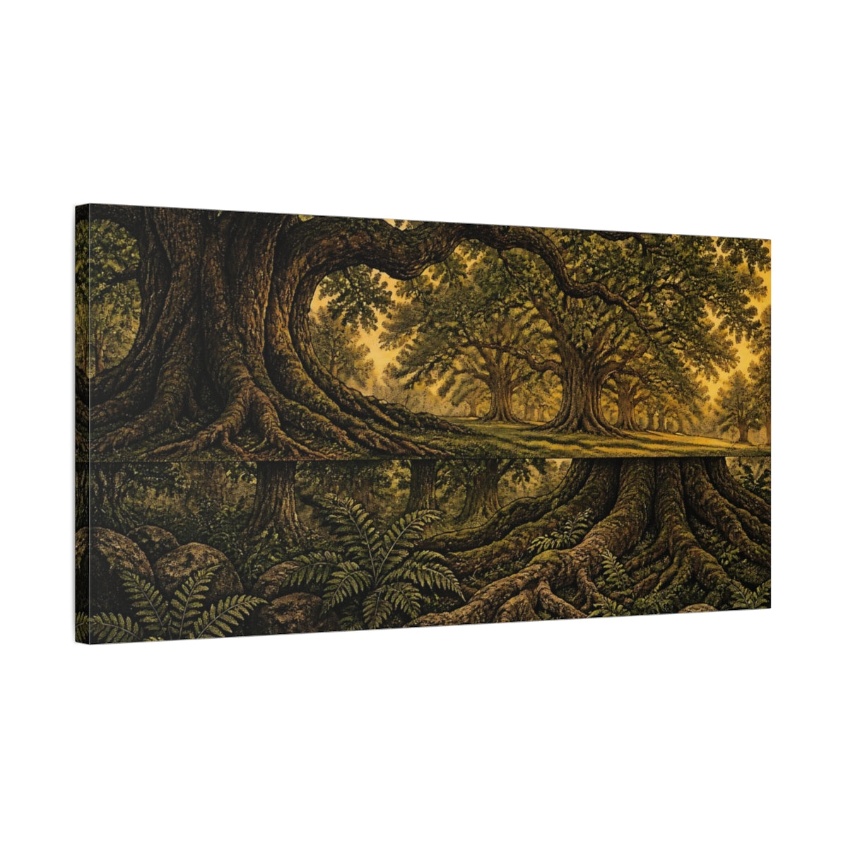 Side Mockup 1. Nature Ancient Oak Grove shown as canvas print