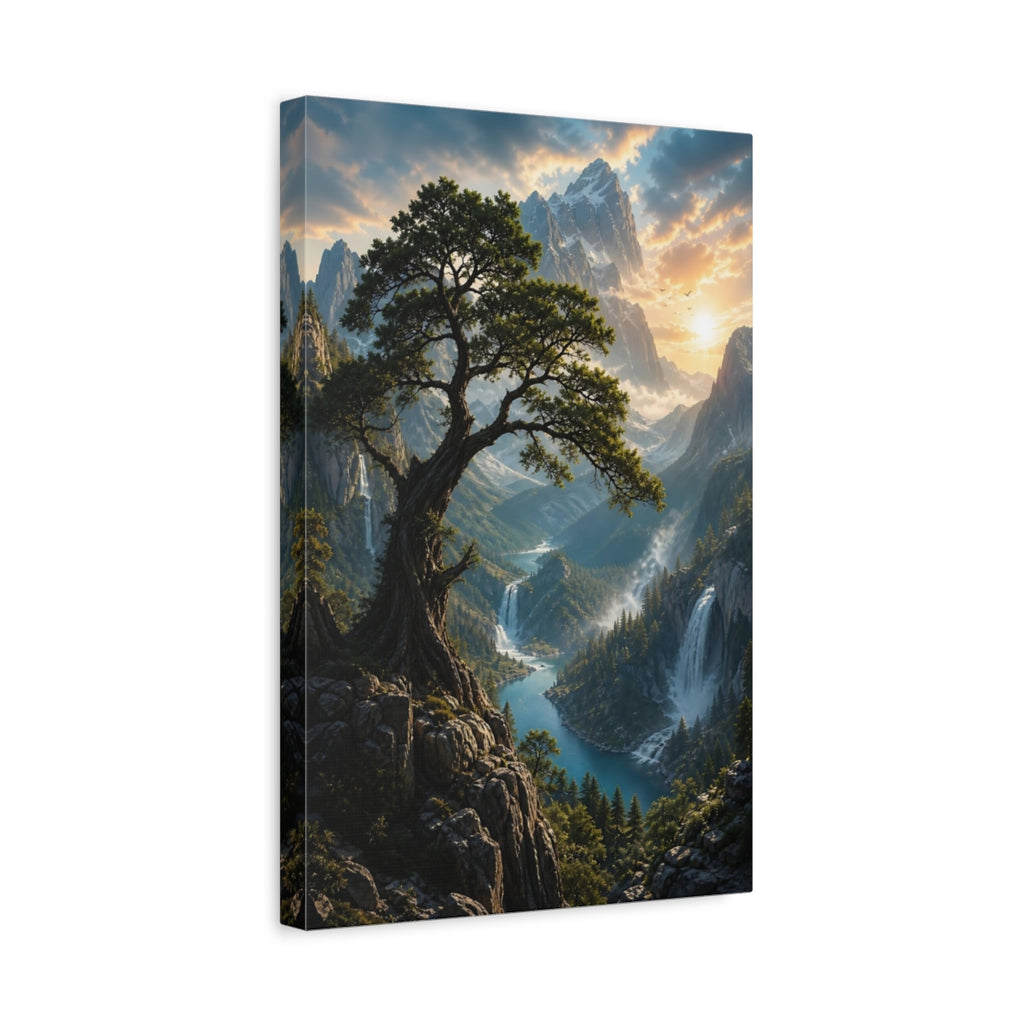 Side Mockup 4. Nature Ancient Tree Mountain Valley shown as stretched canvas wall art