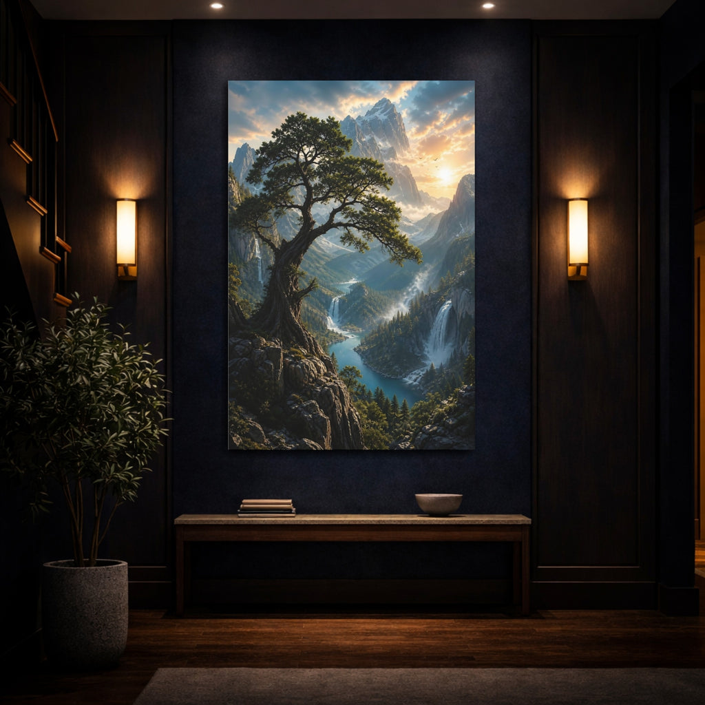 Mockup 4. Nature Ancient Tree Mountain Valley shown as stretched canvas wall art
