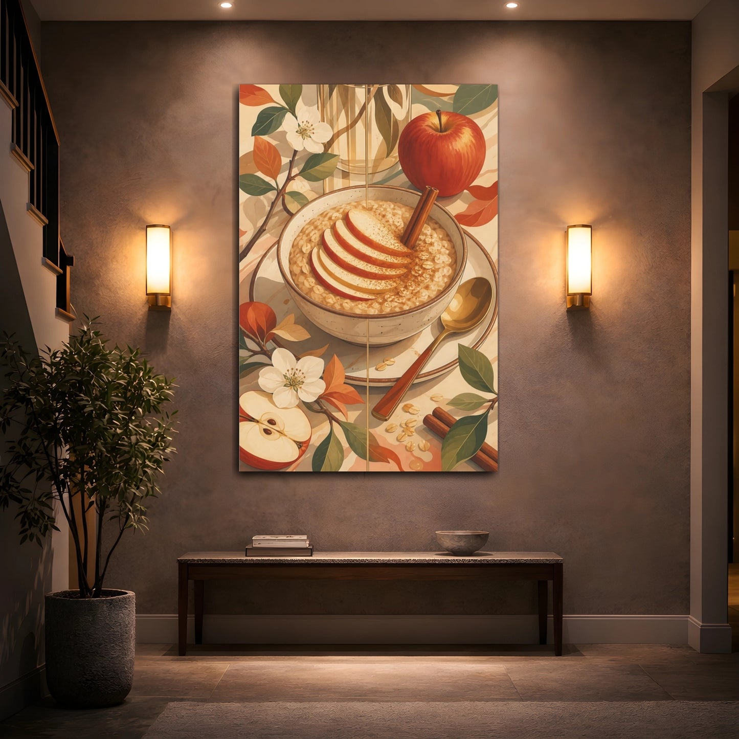 Mockup 2. Nature Apple Oatmeal Apple Cinnamon Art shown as stretched canvas wall art