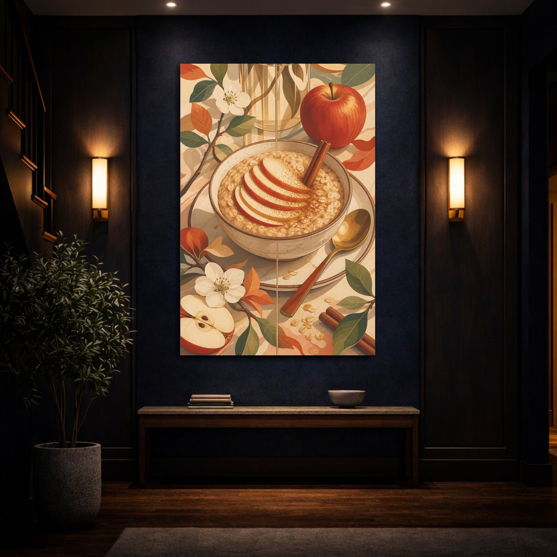 Mockup 4. Nature Apple Oatmeal Apple Cinnamon Art shown as stretched canvas wall art