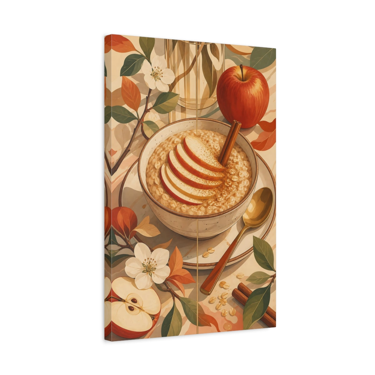 Side Mockup 3. Nature Apple Oatmeal Apple Cinnamon Art shown as stretched canvas wall art