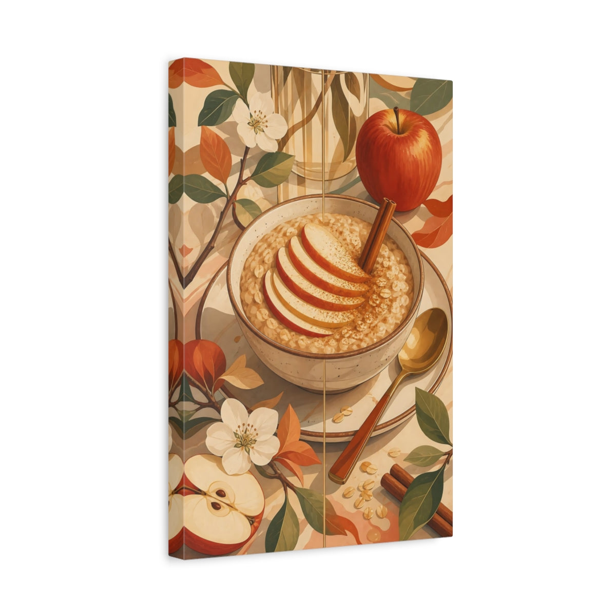 Side Mockup 4. Nature Apple Oatmeal Apple Cinnamon Art shown as stretched canvas wall art