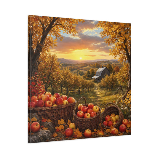 Main Mockup. Nature Apple Orchard Autumn Apples Landscape shown as stretched canvas wall art