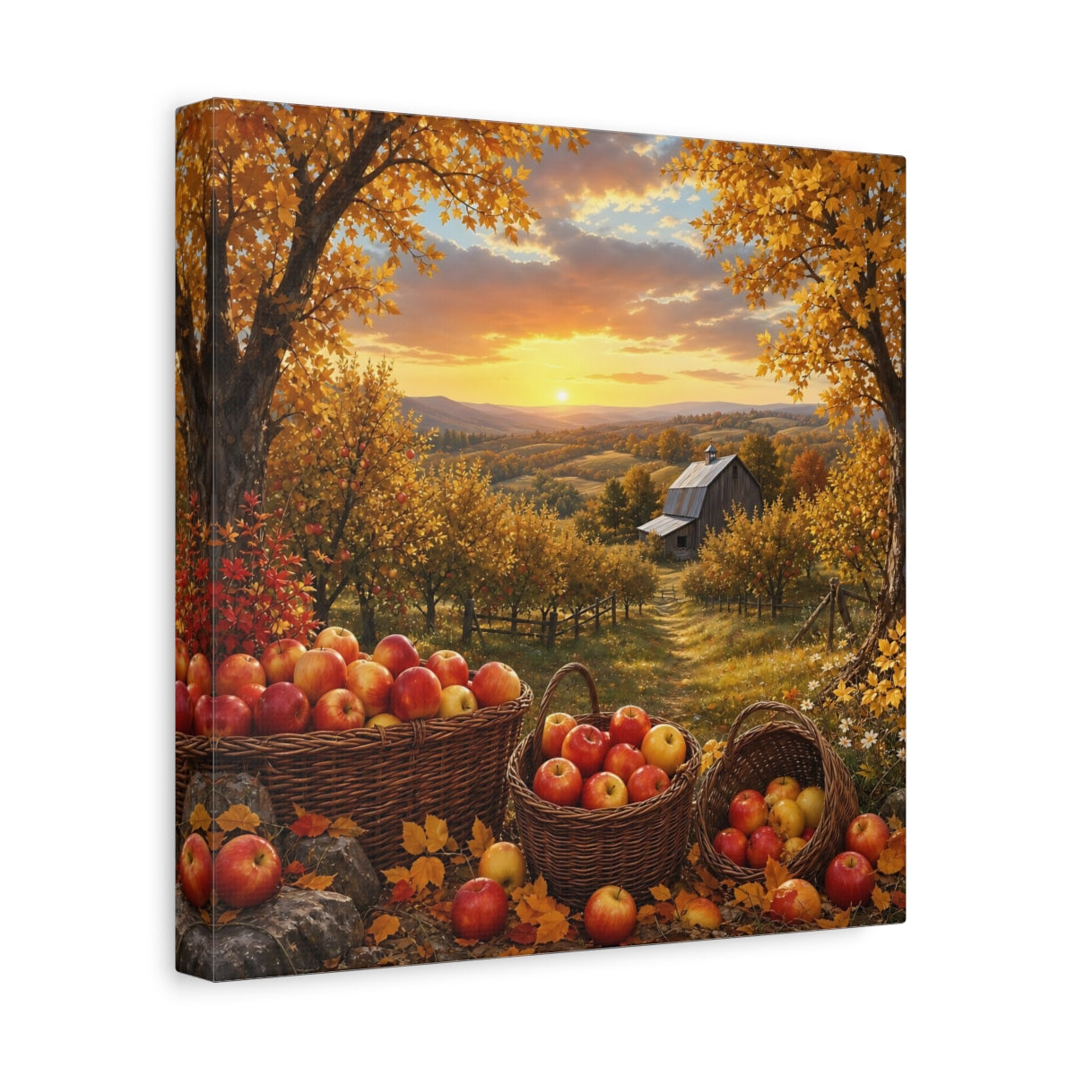 Side Mockup 8. Nature Apple Orchard Autumn Apples Landscape shown as stretched canvas wall art