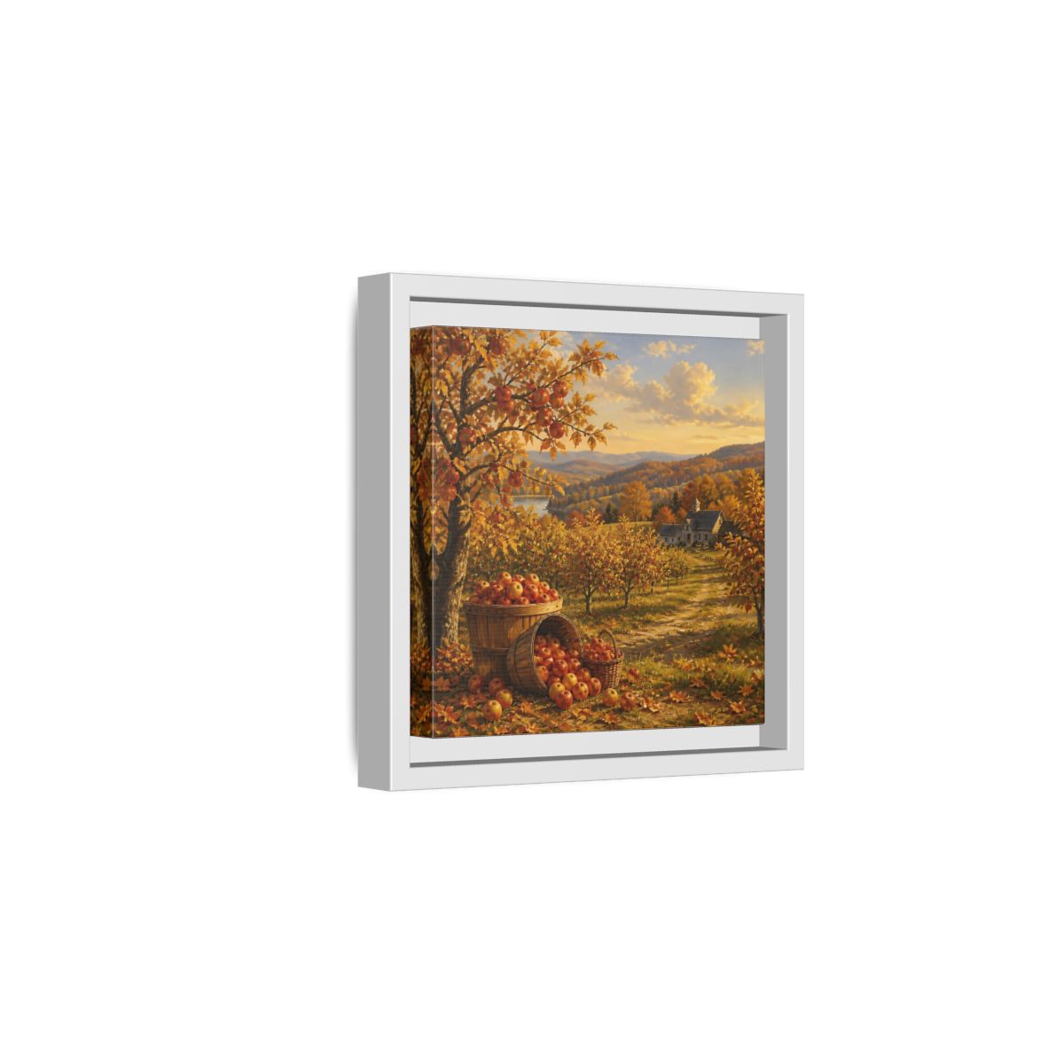 Side Mockup 1. Nature Apple Orchard Autumn Landscape shown as stretched canvas wall art