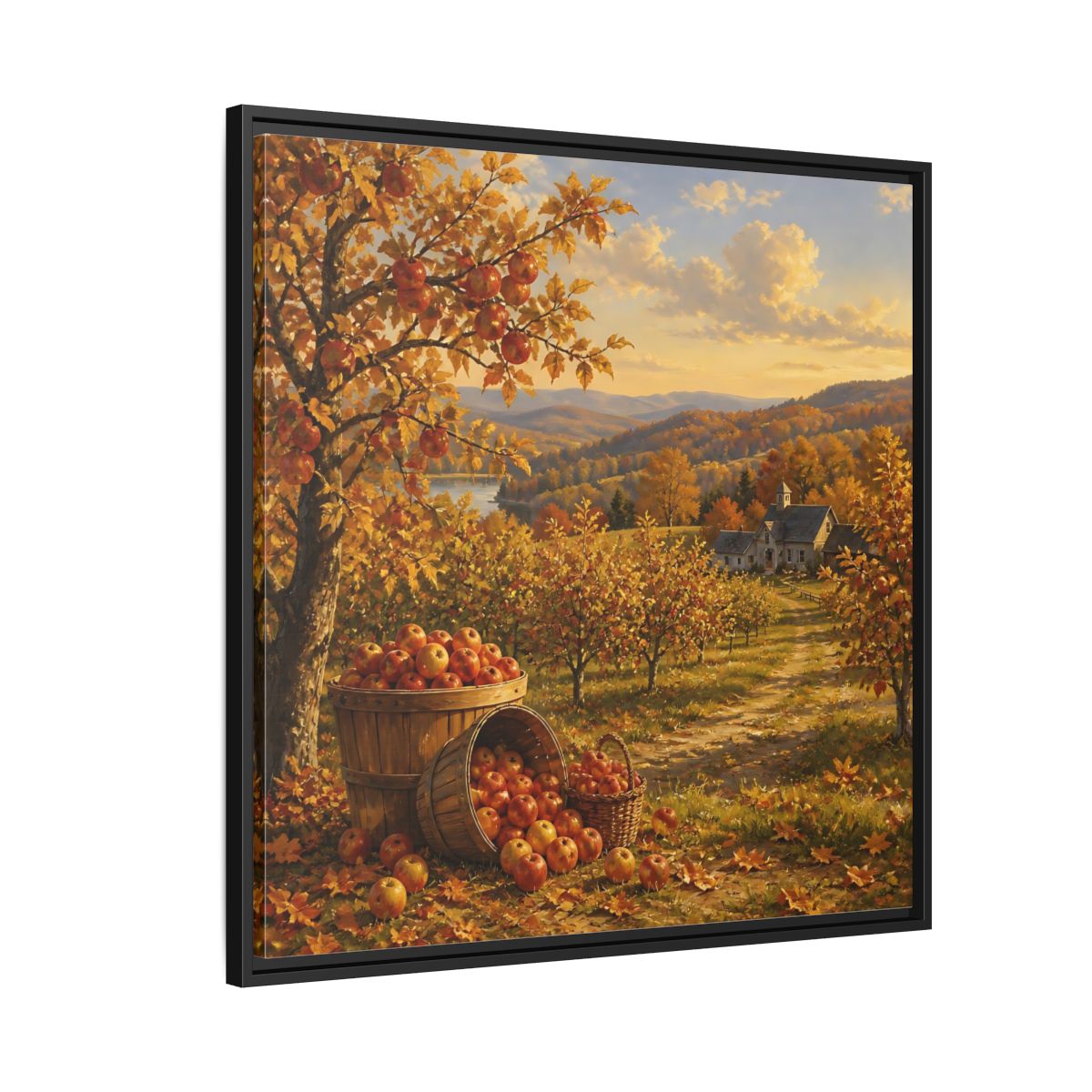 Side Mockup 9. Nature Apple Orchard Autumn Landscape shown as stretched canvas wall art