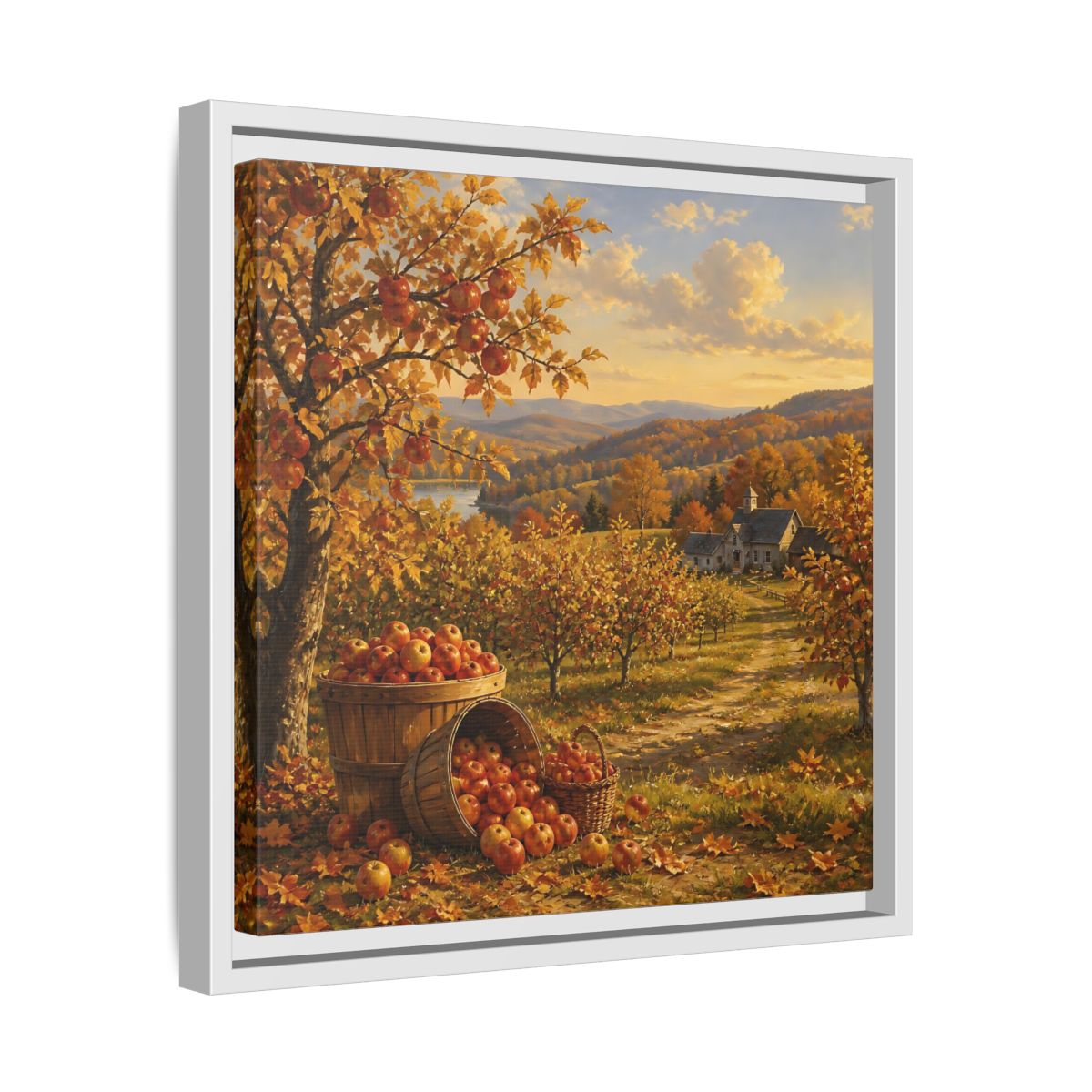 Side Mockup 28. Nature Apple Orchard Autumn Landscape shown as stretched canvas wall art