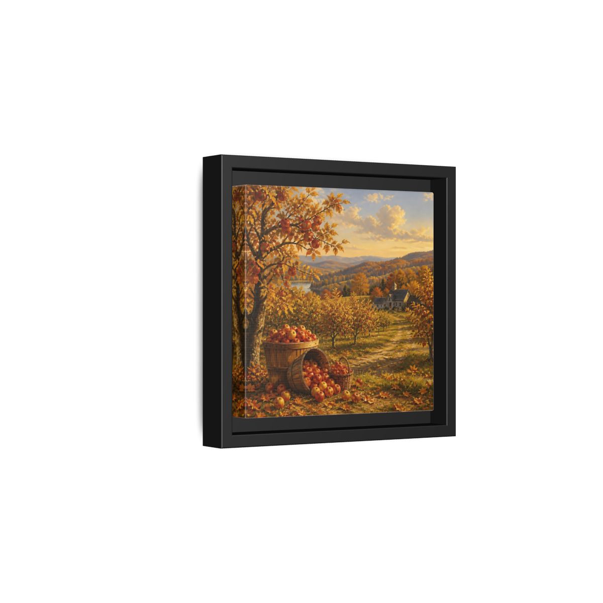 Side Mockup 3. Nature Apple Orchard Autumn Landscape shown as stretched canvas wall art