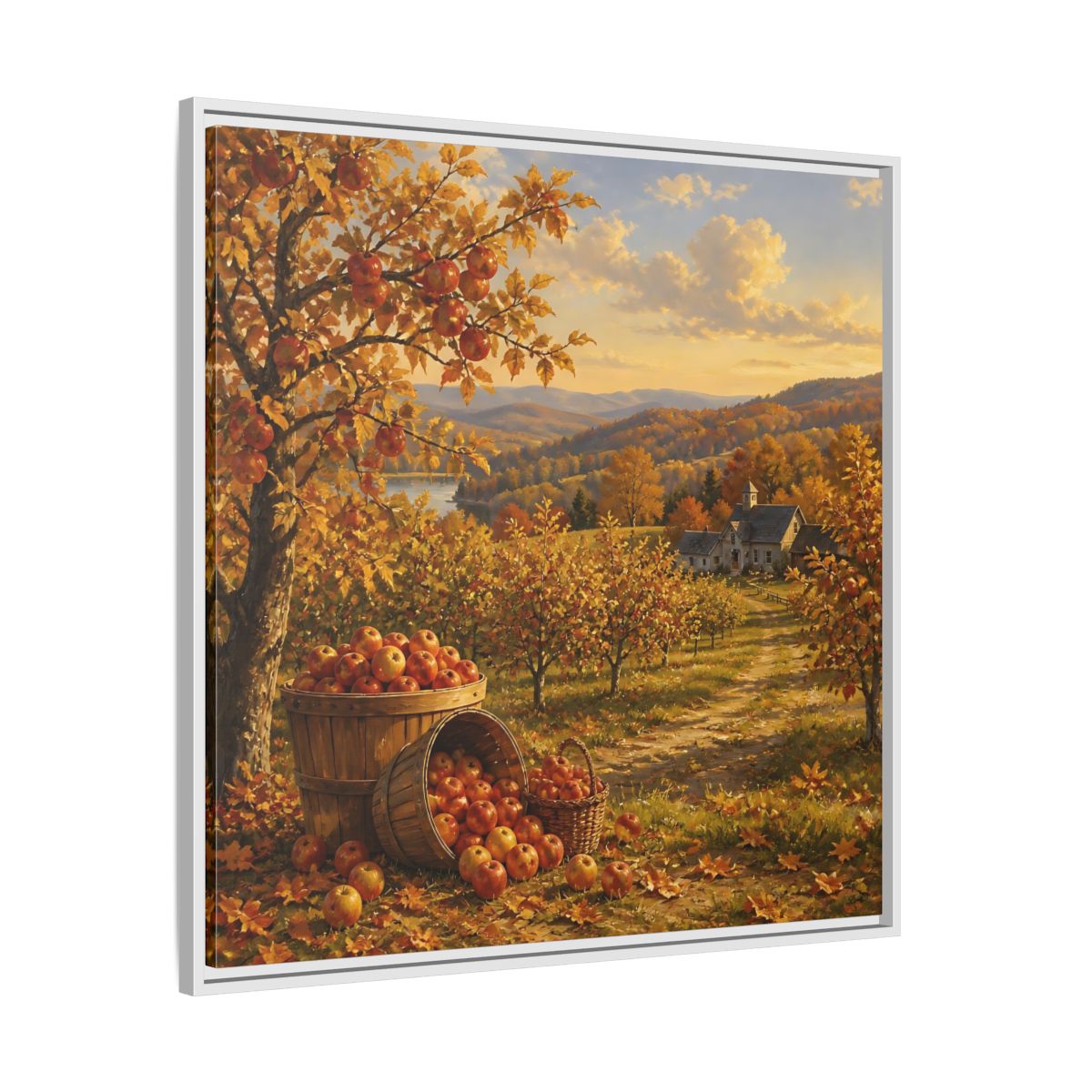 Side Mockup 25. Nature Apple Orchard Autumn Landscape shown as stretched canvas wall art