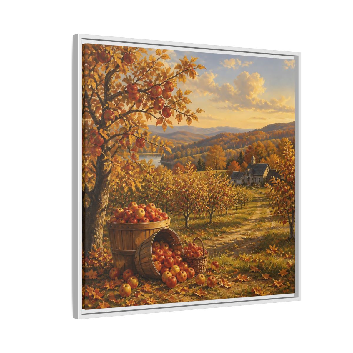 Side Mockup 7. Nature Apple Orchard Autumn Landscape shown as stretched canvas wall art