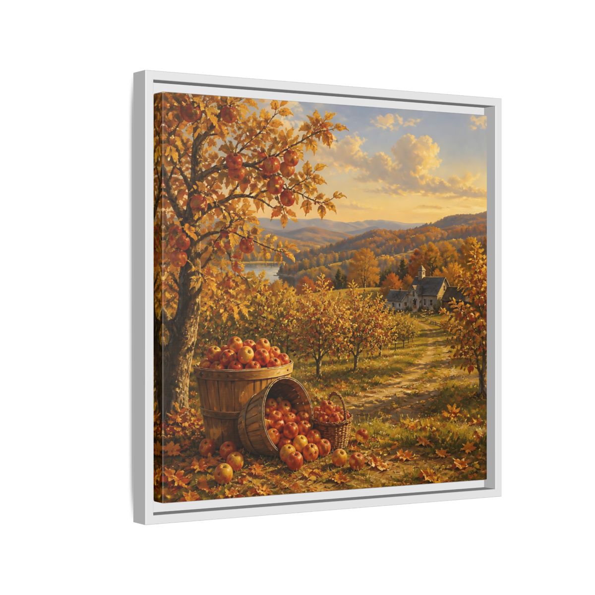 Side Mockup 10. Nature Apple Orchard Autumn Landscape shown as stretched canvas wall art