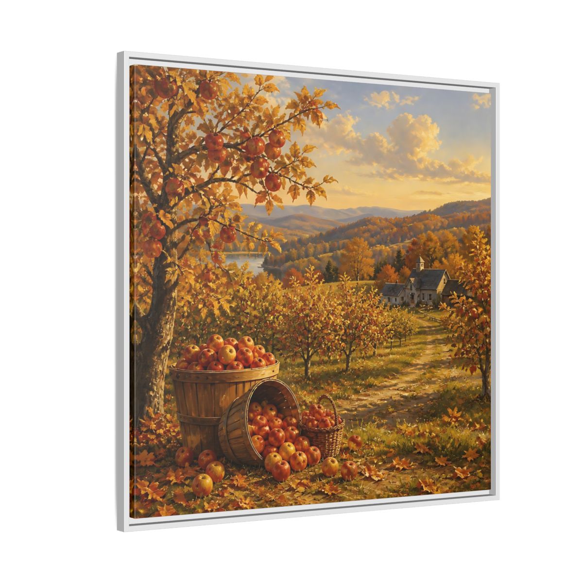 Side Mockup 4. Nature Apple Orchard Autumn Landscape shown as stretched canvas wall art