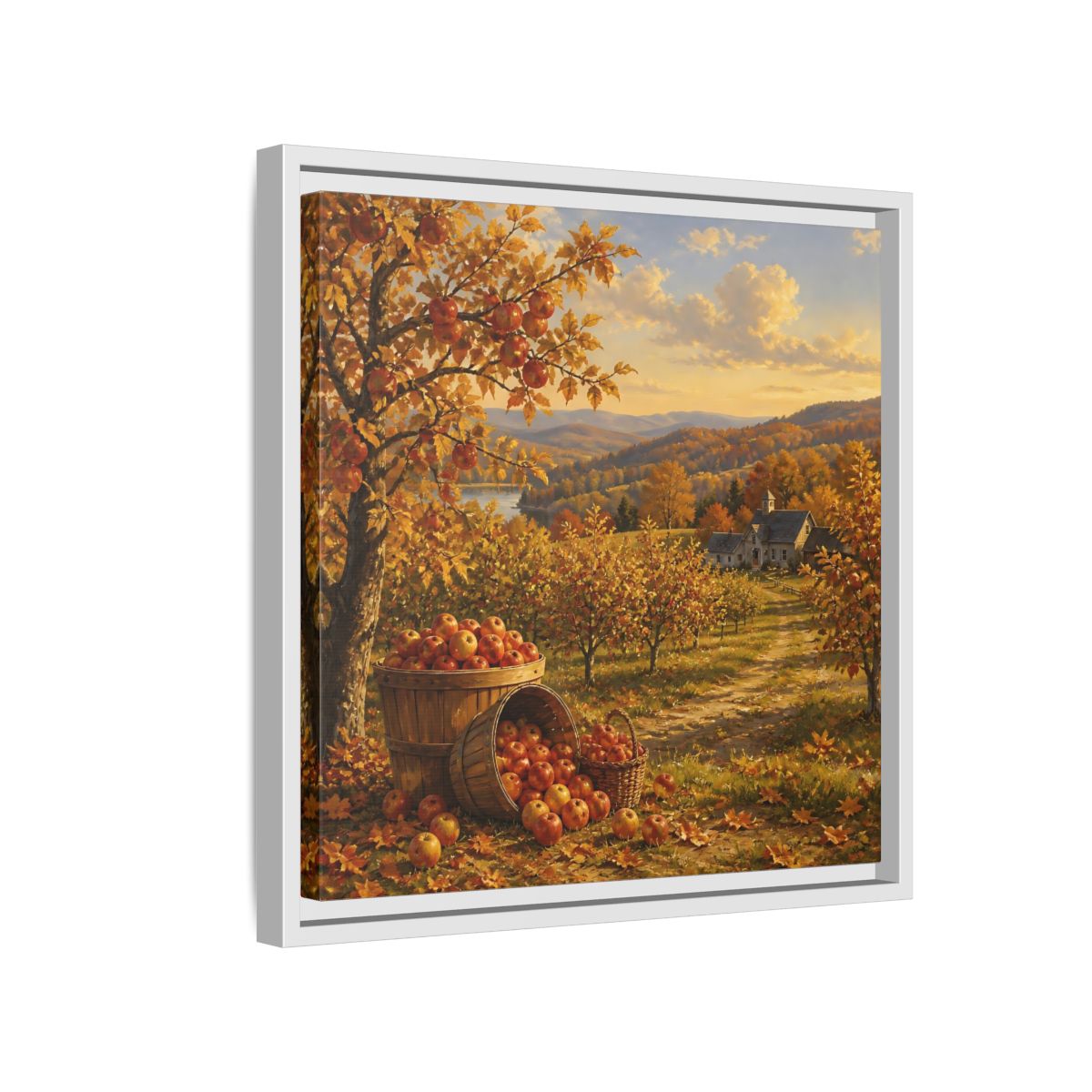 Side Mockup 13. Nature Apple Orchard Autumn Landscape shown as stretched canvas wall art