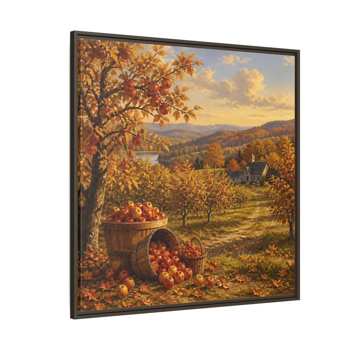 Side Mockup 5. Nature Apple Orchard Autumn Landscape shown as stretched canvas wall art