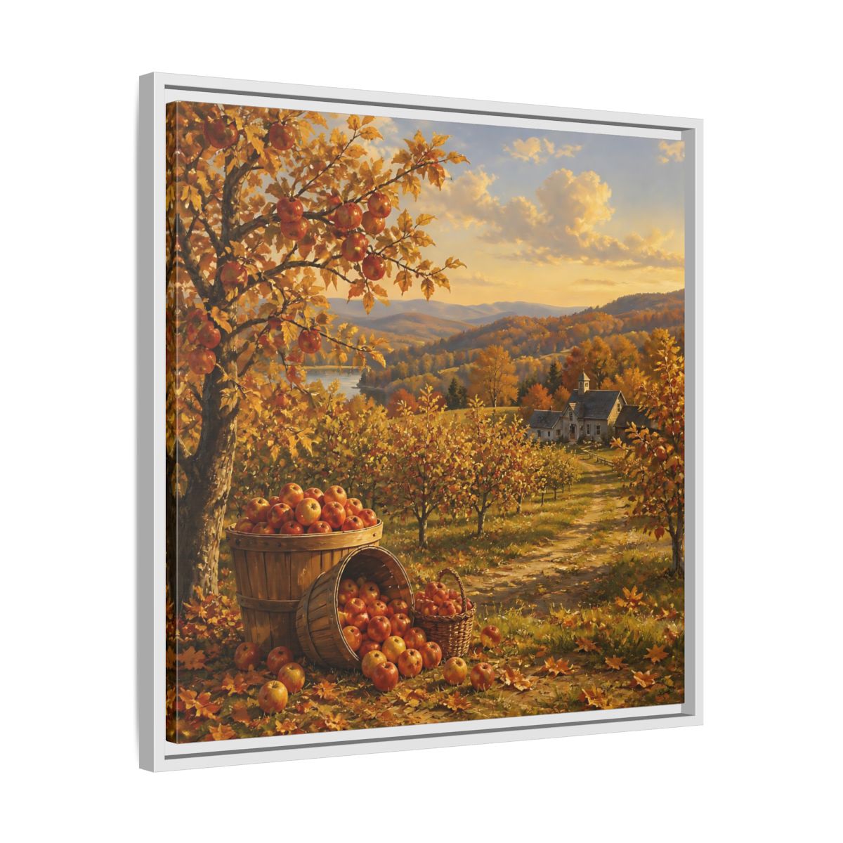 Side Mockup 26. Nature Apple Orchard Autumn Landscape shown as stretched canvas wall art