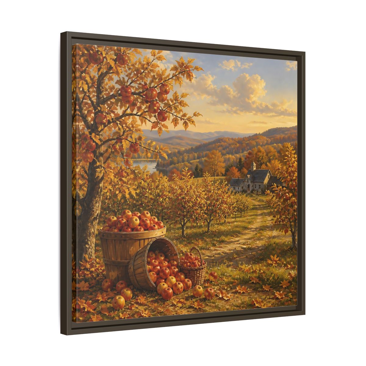 Side Mockup 27. Nature Apple Orchard Autumn Landscape shown as stretched canvas wall art