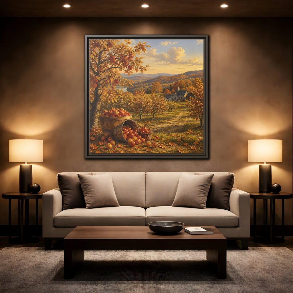Mockup 2. Nature Apple Orchard Autumn Landscape shown as stretched canvas wall art