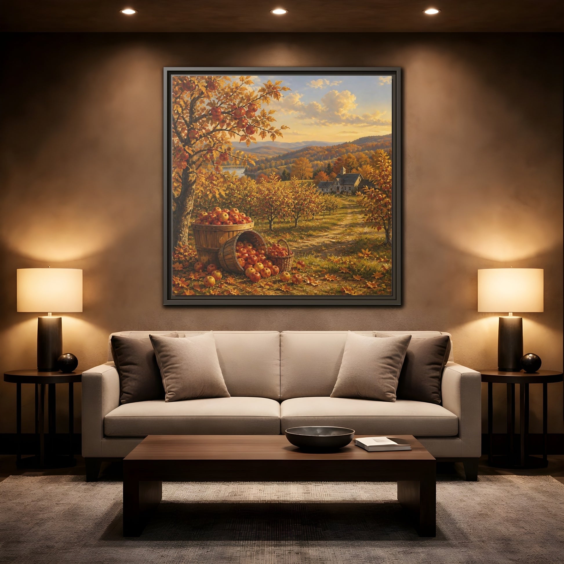 Mockup 2. Nature Apple Orchard Autumn Landscape shown as stretched canvas wall art
