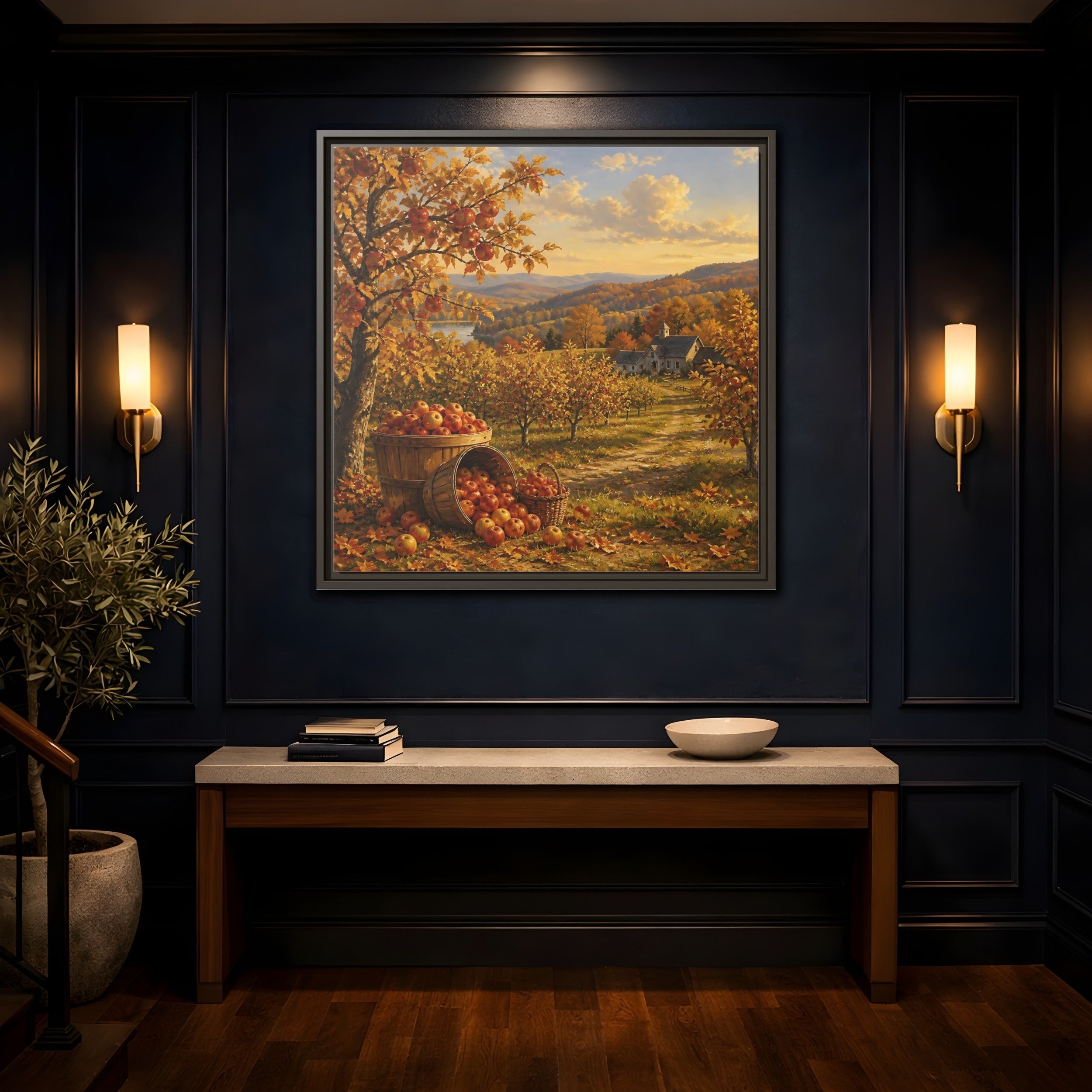 Mockup 4. Nature Apple Orchard Autumn Landscape shown as stretched canvas wall art