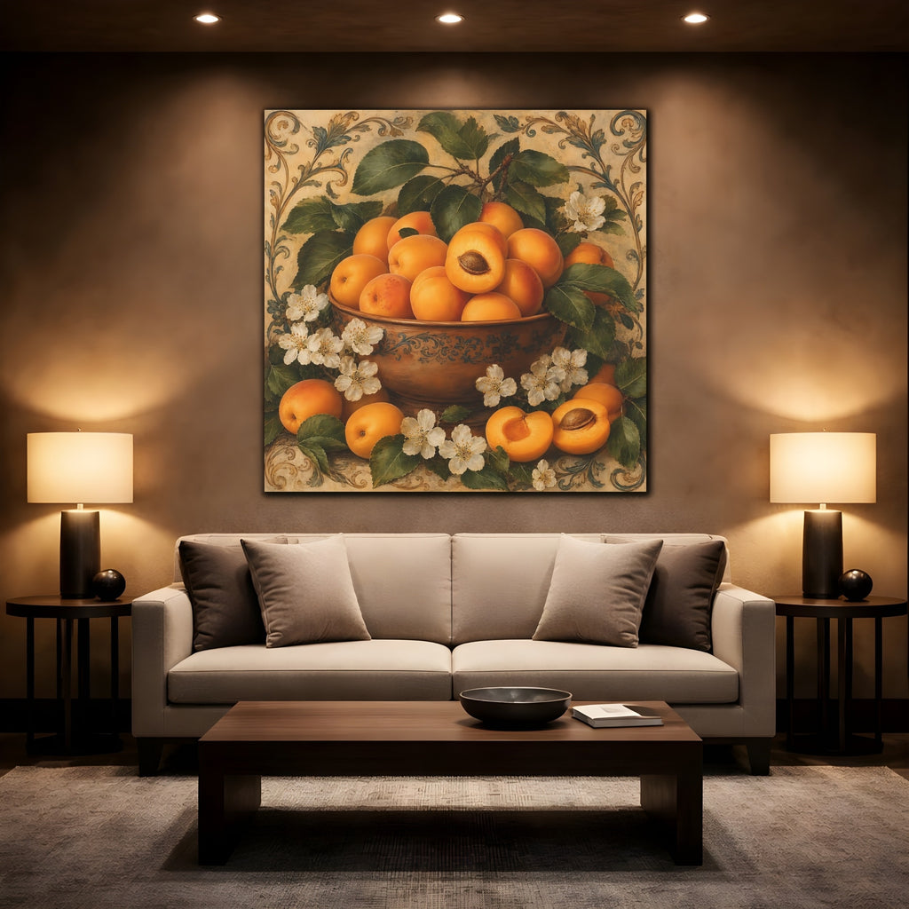 Mockup 2. Nature Apricots Orange Apricot shown as stretched canvas wall art