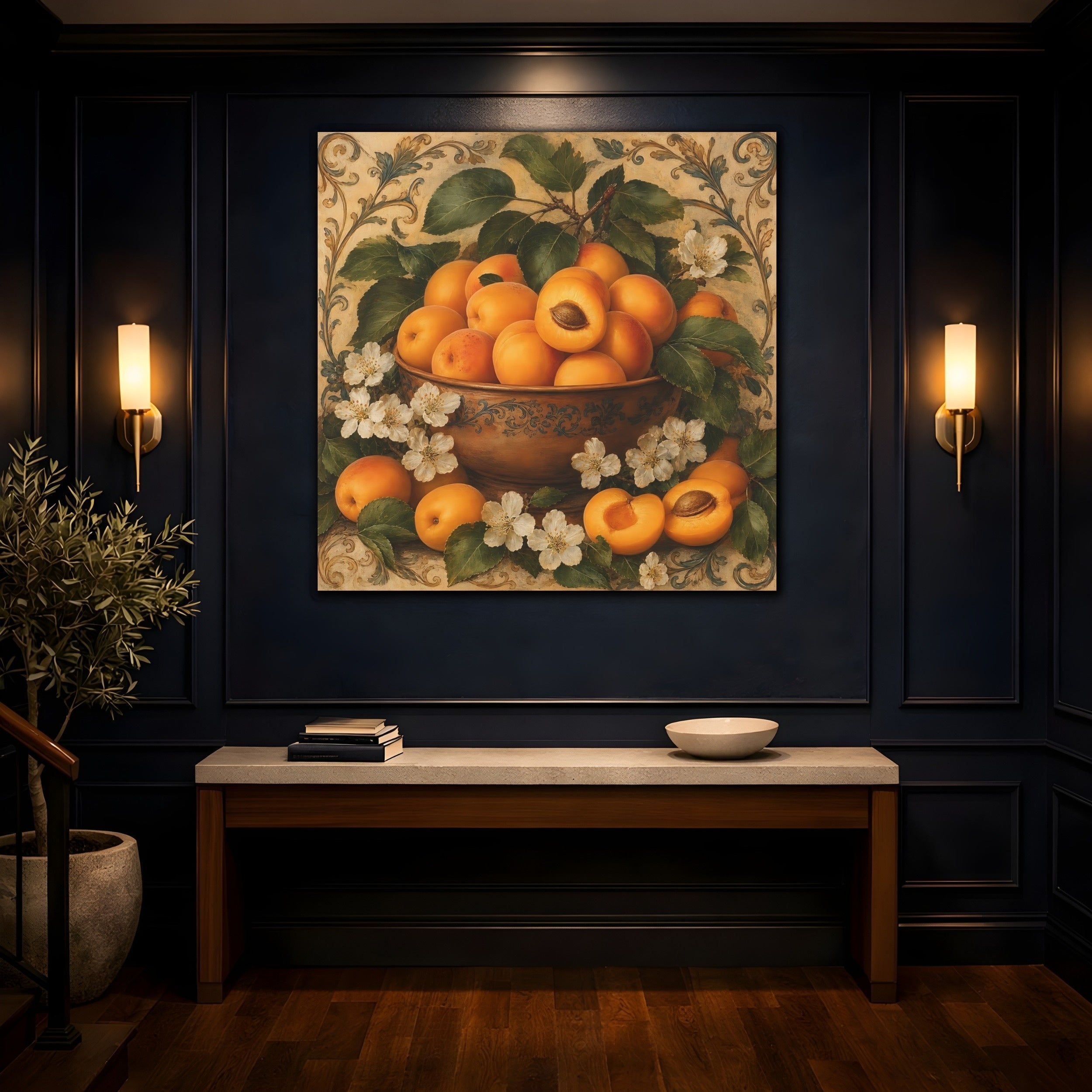Mockup 4. Nature Apricots Orange Apricot shown as stretched canvas wall art