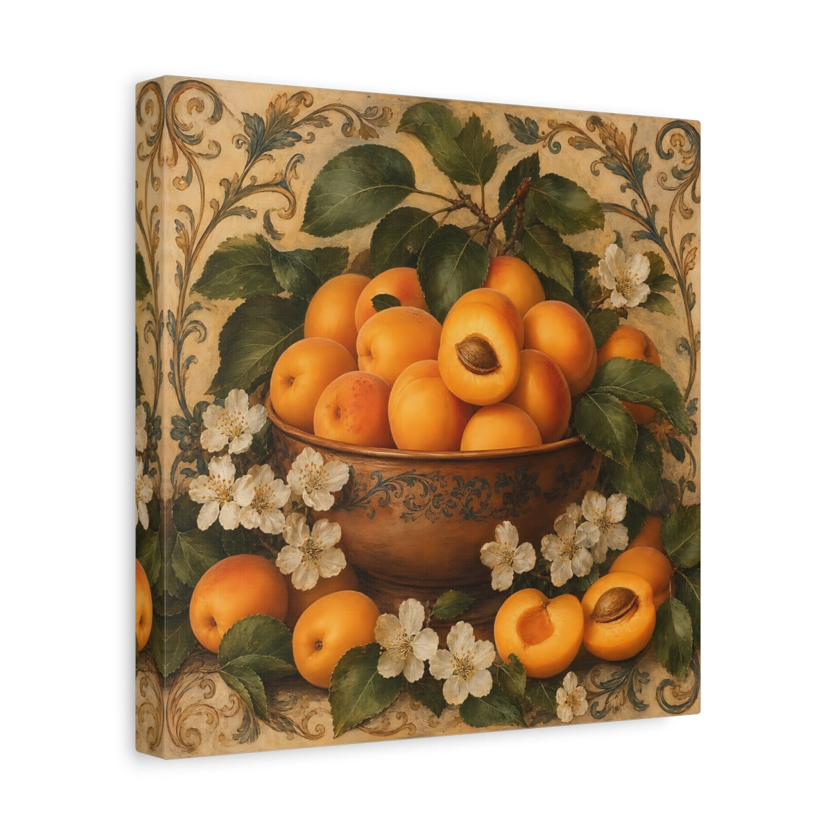 Side Mockup 8. Nature Apricots Orange Apricot shown as stretched canvas wall art