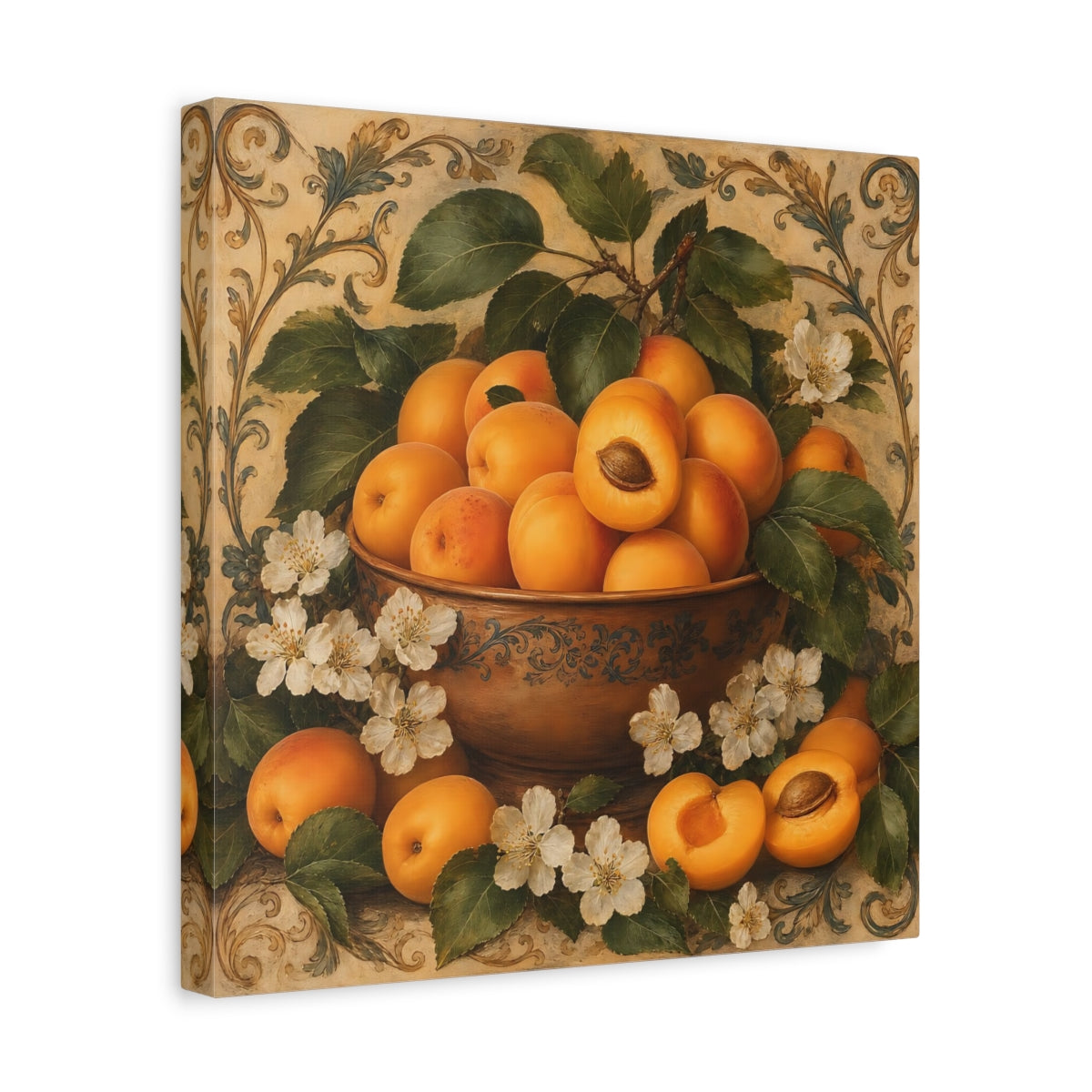 Side Mockup 7. Nature Apricots Orange Apricot shown as stretched canvas wall art