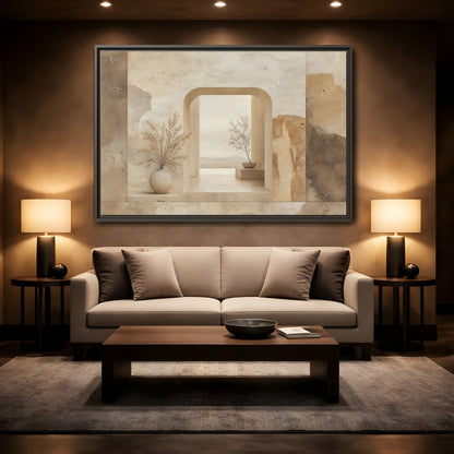 Mockup 2. Nature Archway Vista Neutral Earth Tones shown as stretched canvas wall art