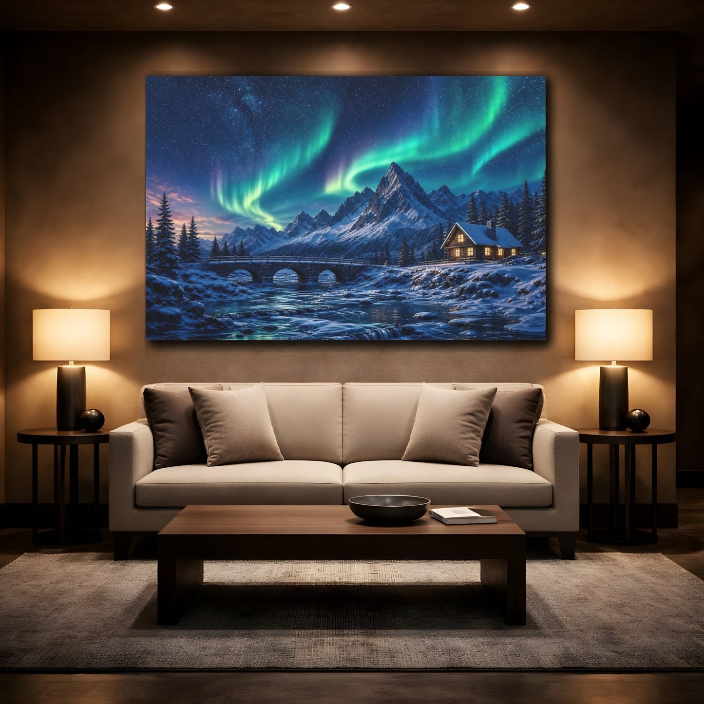 Mockup 2. Nature Aurora Borealis Aurora Borealis Winter shown as stretched canvas wall art
