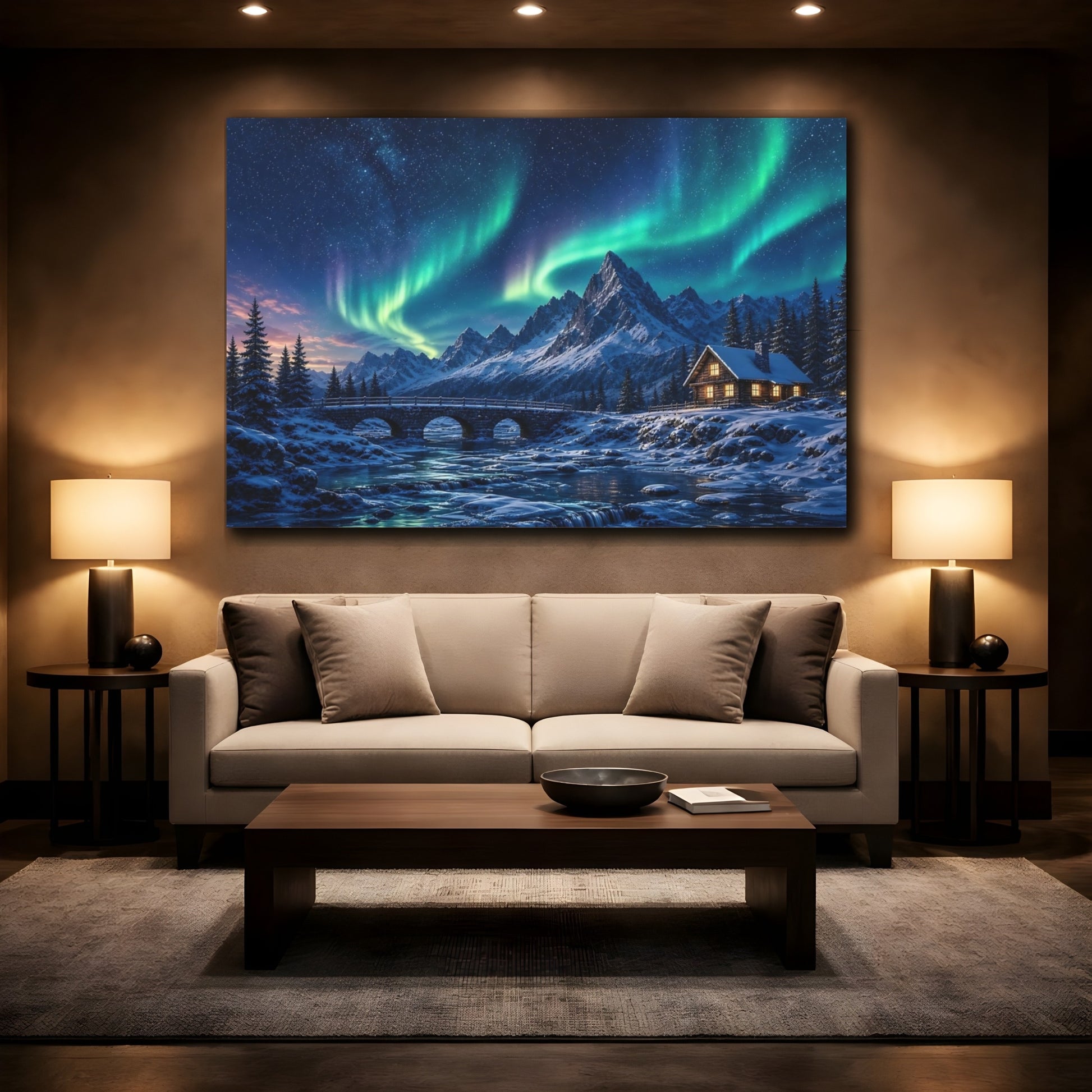 Mockup 2. Nature Aurora Borealis Aurora Borealis Winter shown as stretched canvas wall art