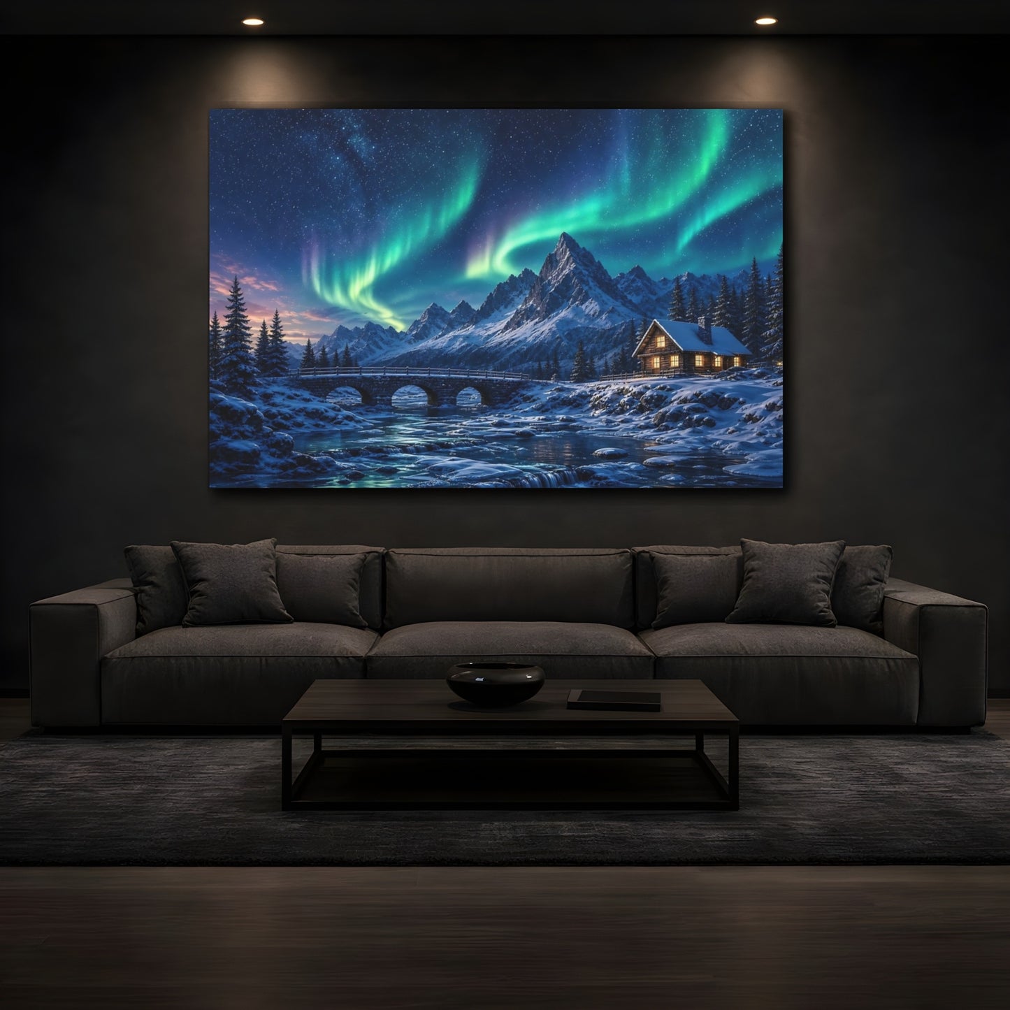 Mockup 3. Nature Aurora Borealis Aurora Borealis Winter shown as stretched canvas wall art