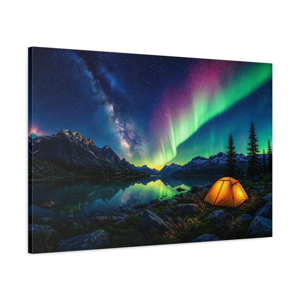Main Mockup. Nature Aurora Borealis Aurora Night Sky shown as stretched canvas wall art