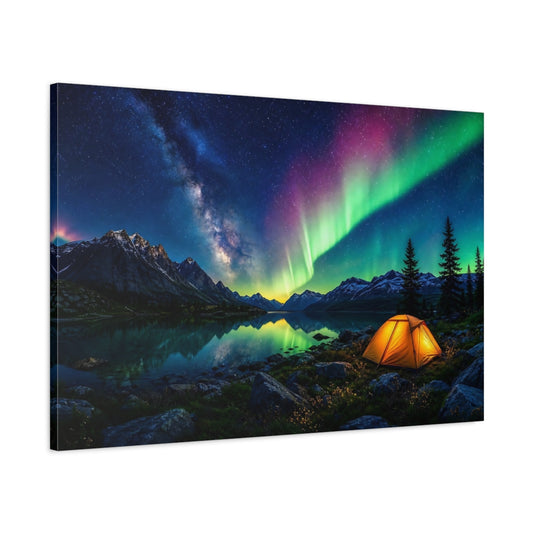 Main Mockup. Nature Aurora Borealis Aurora Night Sky shown as stretched canvas wall art