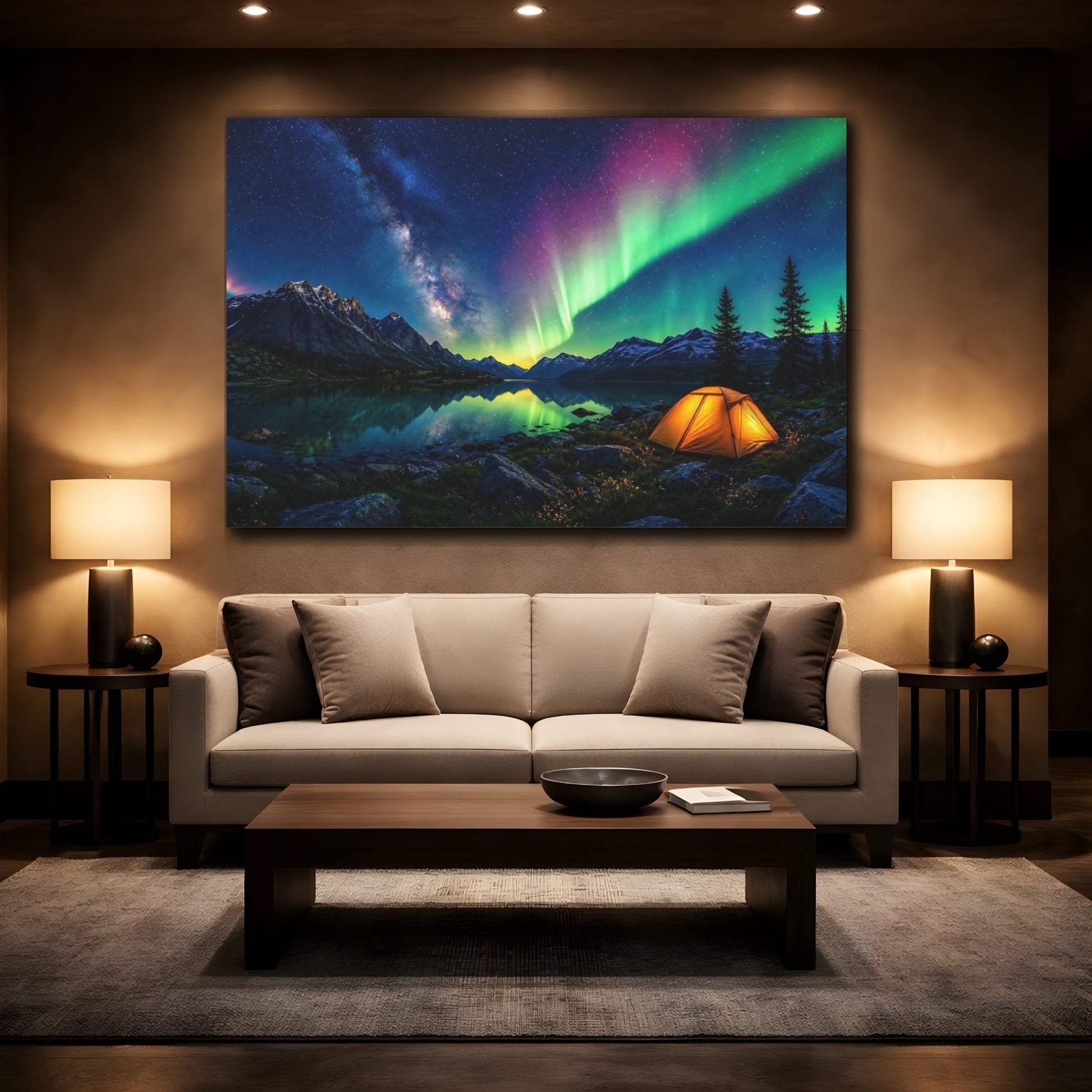 Mockup 2. Nature Aurora Borealis Aurora Night Sky shown as stretched canvas wall art